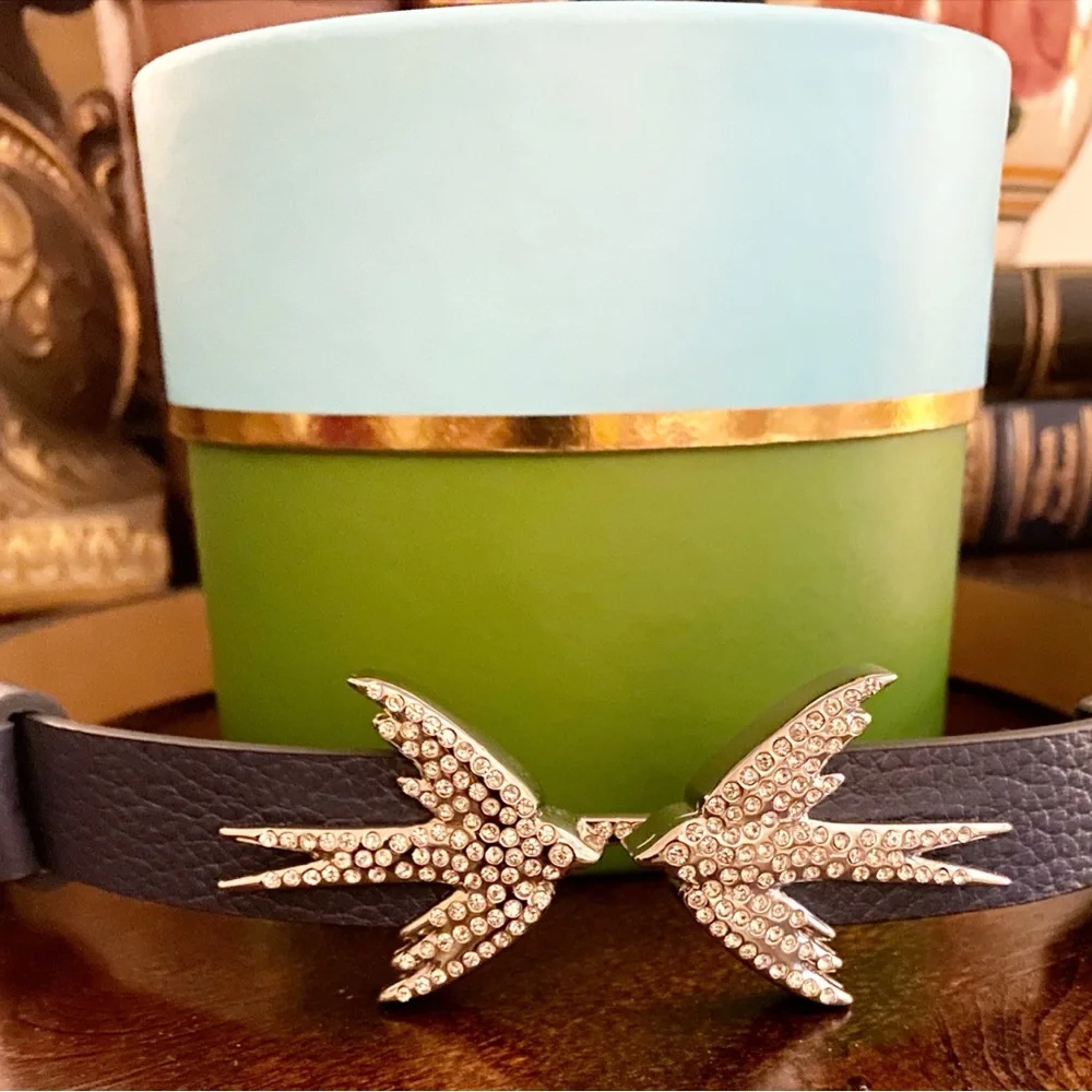Kate Spade Belt Dark Blue Kissing Birds Leather Size M/L With Gift Box